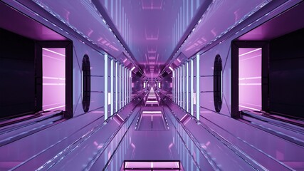 3d illustration of 4K UHD geometric purple corridor