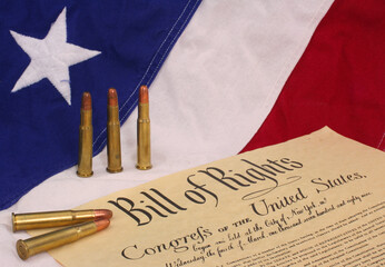 Bill of Rights With Bullets and American Flag Background