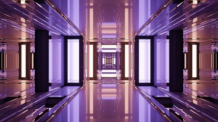 3d illustration of 4K UHD endless tunnel with purple illumination