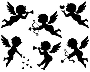 キューピットのシルエットイラストセット