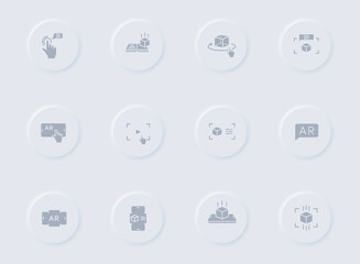 Fototapeta premium augmented reality gray vector icons on round rubber buttons. virtual reality icon set for web, mobile apps, ui design and promo business polygraphy