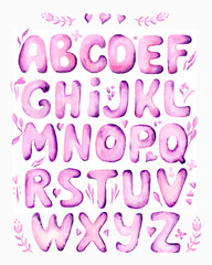 set of letters in pale pink color watercolor