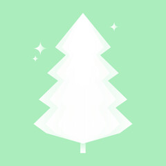 Christmas transparent white tree on a blue background. Postcard for New Year and Christmas. Vector.