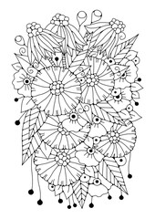 Art therapy background for coloring. Black and white illustration. Flower coloring page.