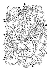 Coloring book page for children and adults. Black and white flowers for drawing.