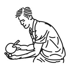line art of cool posing man playing ping pong in style