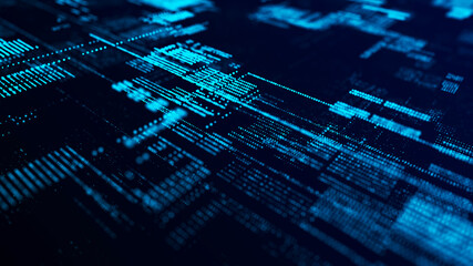 Future digital cyberspace. Sorting and analysis digital data. Technology matrix algorithm. Security storage data. 3d rendering.