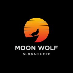 Illustration vector graphic of wolf with moon background. perfect to use for t-shirt or event Premium Vector
