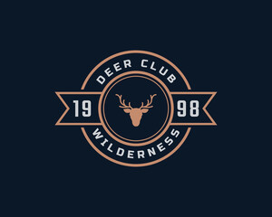 Classic Vintage Retro Label Badge for Deer Reindeer Antler Hunting Logo Design Inspiration
