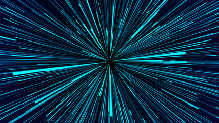 Abstract circular light speed background. Dynamic lines. Futuristic explosion of light. Colored rays in motion. Transfer of big data cyberspace. 3D rendering.