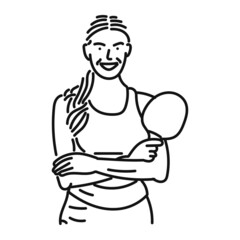 line art of cool posing woman playing ping pong in style