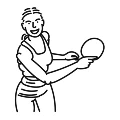 line art of cool posing woman playing ping pong in style