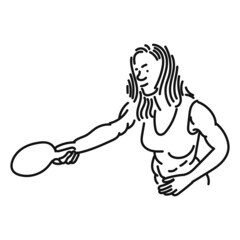 line art of cool posing woman playing ping pong in style