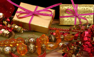 Christmas Decorations Pine Cone and Beads Close up