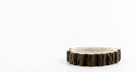 Slice, slice, section of a wooden trunk. On white background.