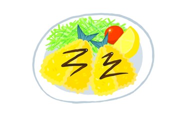アジフライ fried fish　cartoon food illustration