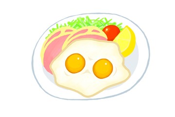 ハムエッグ ham egg　cartoon food illustration