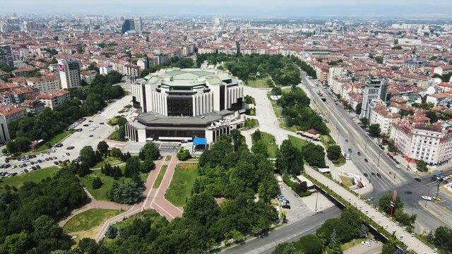 Aerial view of National Palace of Culture in city of Sofia, Bulgaria