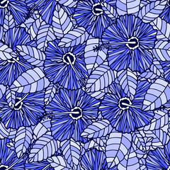Blue hibiscus flowers seamless pattern. Vector stock illustration eps10. 