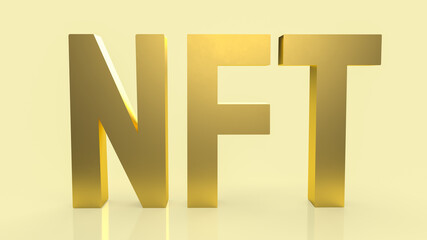 The gold nft text on gold background  for business or art concept 3d rendering