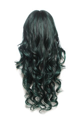 Fototapeta premium Black With Green Wig on Mannequin head with white background