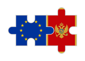 Naklejka premium puzzle pieces of europe and montenegro flags. vector illustration isolated on white background