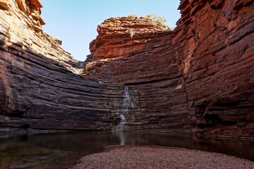 Waterfall in Joffre Gorge in Karijini National Park in Western Australia at afternoon