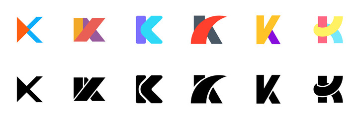 Abstract logos collection with letter K. Geometric abstract logos. Icon design 