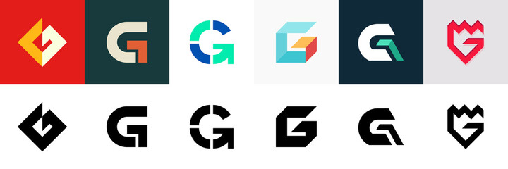 Abstract logos collection with letter G. Geometric abstract logos. Icon design 