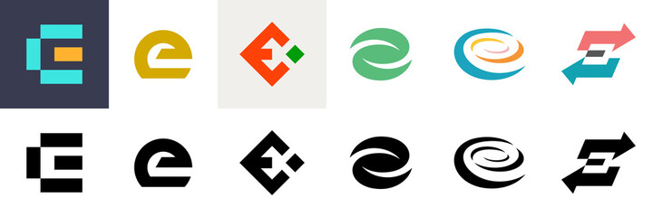 Fototapeta premium Abstract logos collection with letter E. Geometric abstract logos. Icon design 