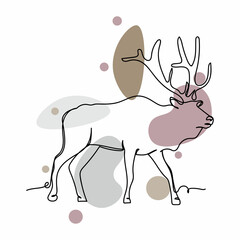 Continuous one simple single line drawing of reindeer icon in silhouette on a white background. Linear stylized.