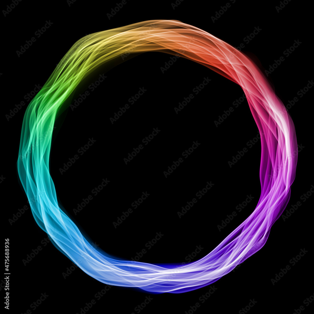 Poster Abstract circle lines round ring frame colorful light flowing isolated on black background with empty space for text