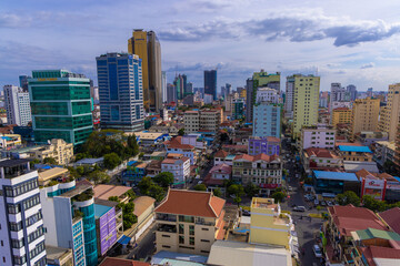 View from above to Phnom Penh downtown, Cambodia