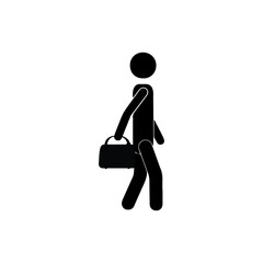 Silhouette of a man in black color holding a sports bag for travel, vector icons on an isolated white background