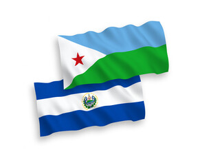 Flags of Republic of El Salvador and Republic of Djibouti on a white background