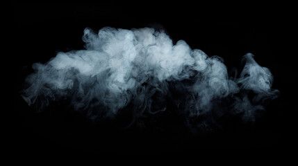 Panoramic view of the abstract fog. White cloudiness, mist or smog moves on black background. Beautiful swirling gray smoke. Mockup for your logo. Wide angle horizontal wallpaper or web banner.