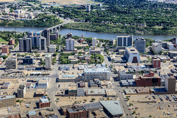 Fototapeta premium Aerial view of the downtown area of Saskatoon, Saskatchewan, Canada