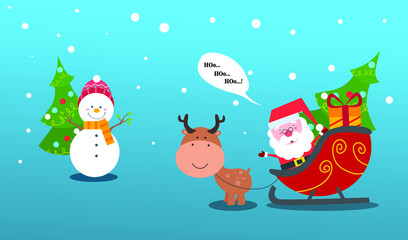 Flat design cute santa and snowman character celebrate Christmas