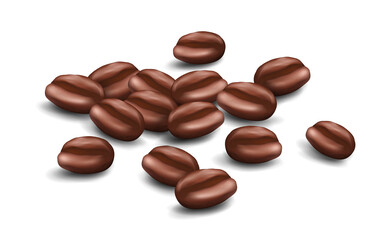 Vector realistic illustration of coffee beans in bulk isolated on a white background with shadow