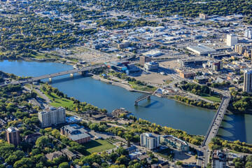 Aerial view of the downtown area of Saskatoon, Saskatchewan, Canada