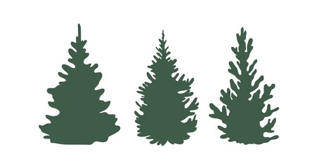 Cedar, pine, spruce. Minimalistic silhouettes of Christmas trees for free decoration. Isolated vector colorful element.
