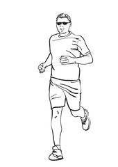 Sketch of running young man, Hand drawn vector linear illustration