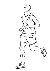 Sketch of running young man, Hand drawn vector linear illustration