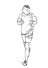 Sketch of running young man, Hand drawn vector linear illustration