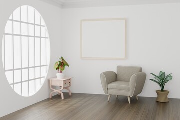 living room design.picture frame. empty room design interior 3d render