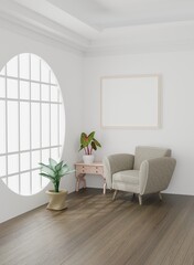 living room design.picture frame. empty room design interior 3d render