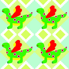 Seamless background of dragons and rhombuses. Seamless vector pattern. Decorative texture for fabric, wallpaper, wrapping.