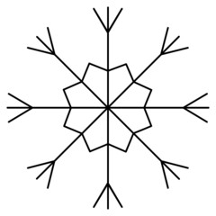 Snowflake. Sketch. Festive ornament. Vector illustration. Outline on an isolated white background. Doodle style. A fragile crystal of intricate shape. Frostwork. Snow flakes. Frozen star. Arctic icon.