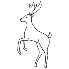 Reindeer. The animal reared up. Sketch. Pet of Santa Claus. Mammal with horns and hooves. Vector illustration. Doodle style. Coloring book for children. Outline on an isolated background. 