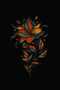 Original vector illustration of vintage flower. T-shirt or sticker design. A design element.
